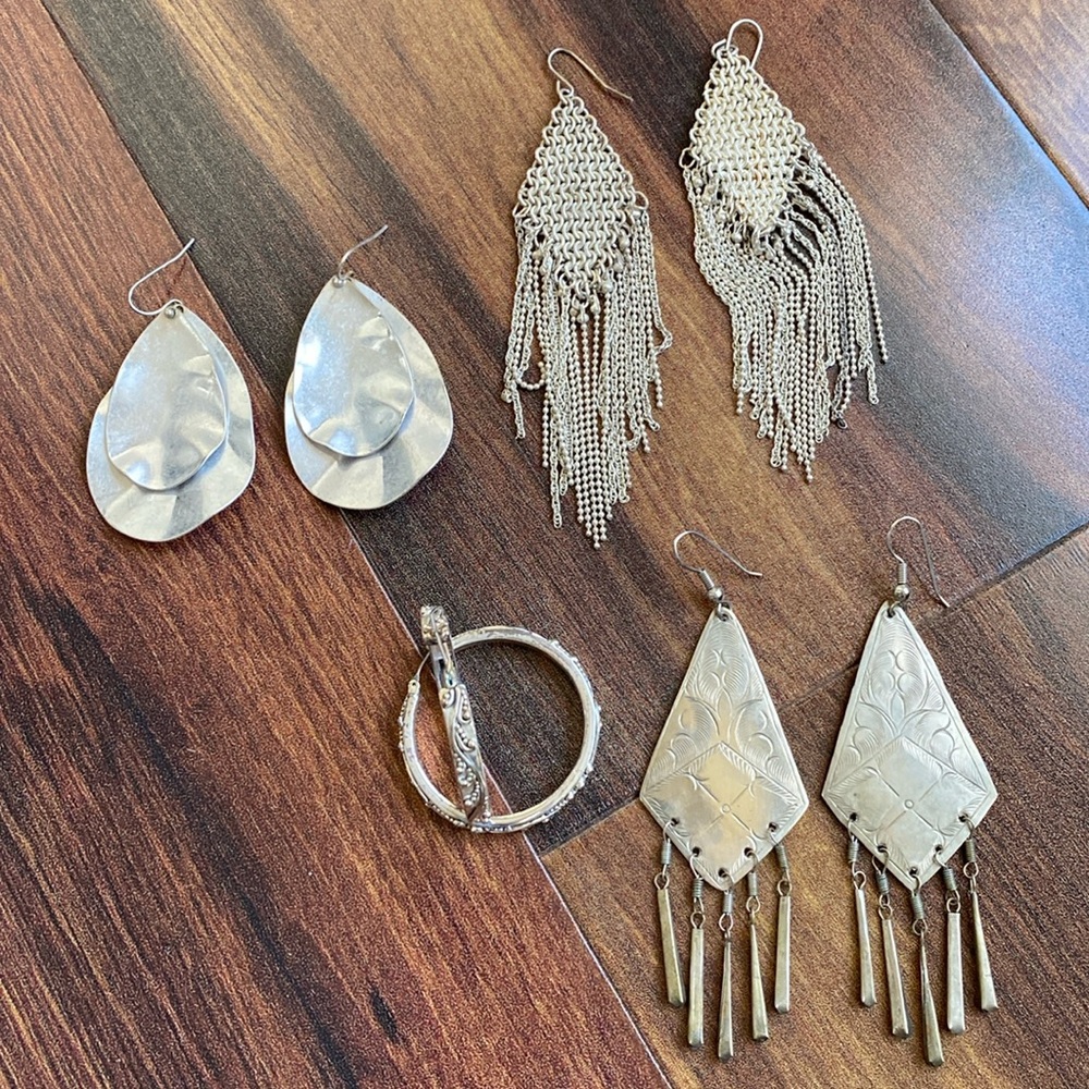 4/$20 Silver Dangling Earrings Lot 4 Pairs